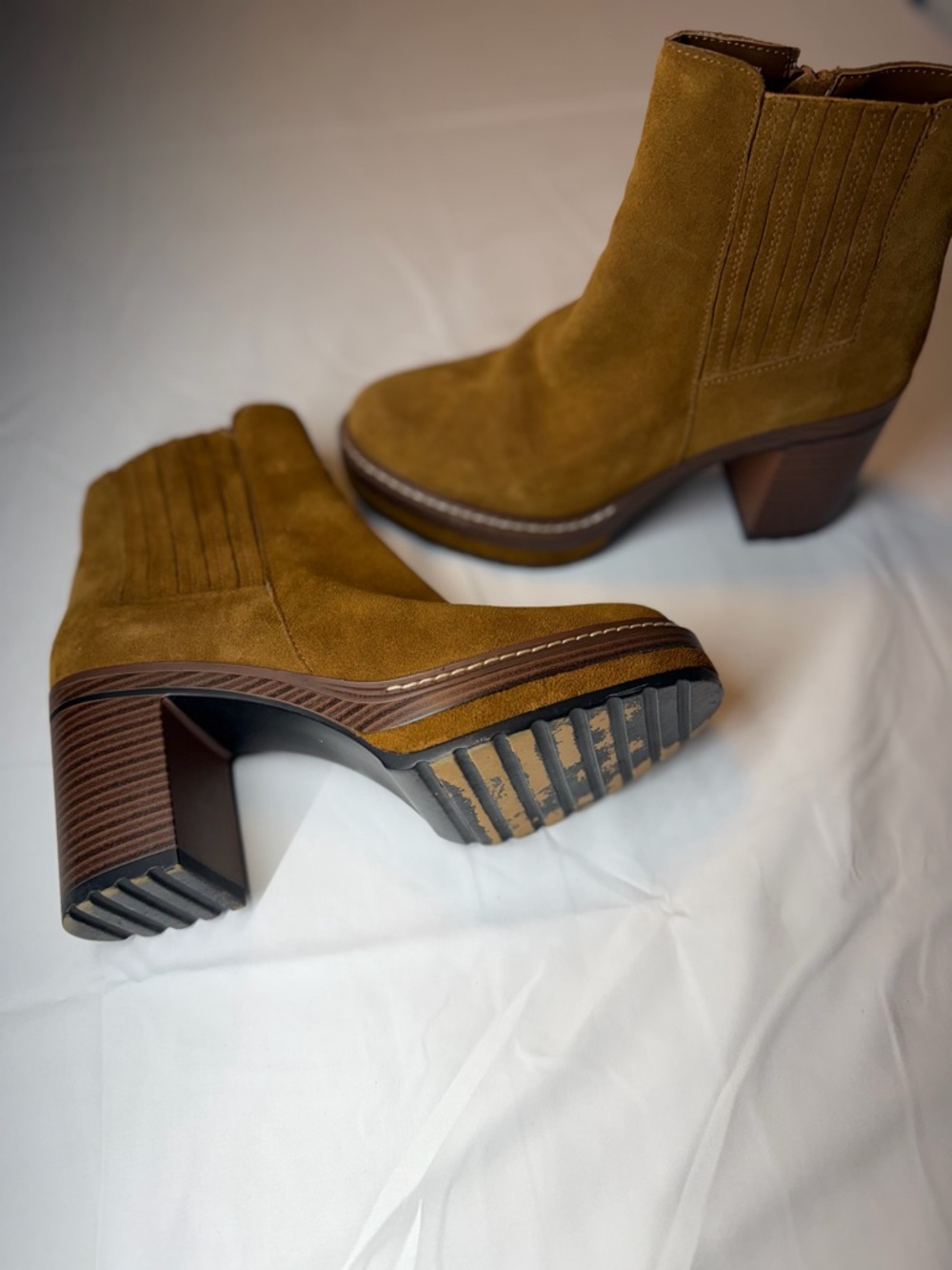 Steve Madden Suede Platform Ankle Boots - Olive Brown - Picture 4 of 6